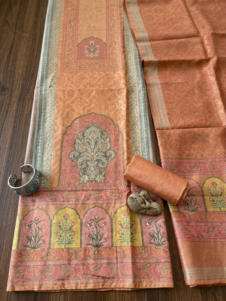 Woven Design Chanderi Unstitched Suit Pant &amp; Dupatta