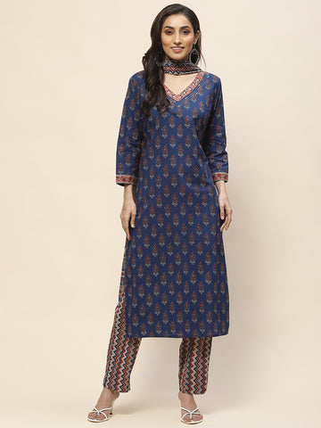 Printed Cotton Suit Set With Dupatta