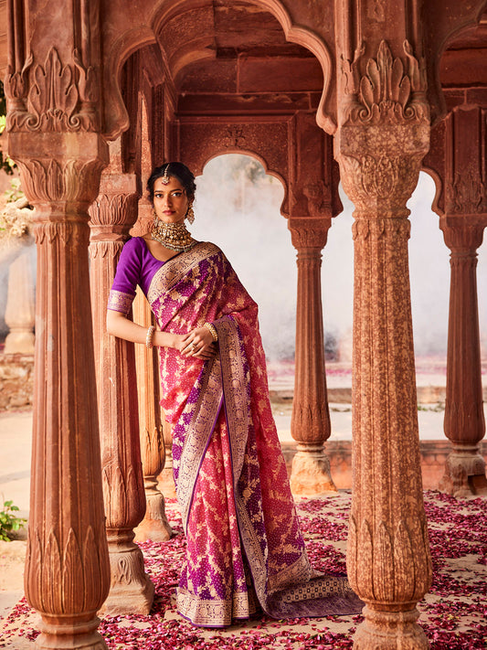 Zari Bandhani Gharchola Ombre Georgette Saree