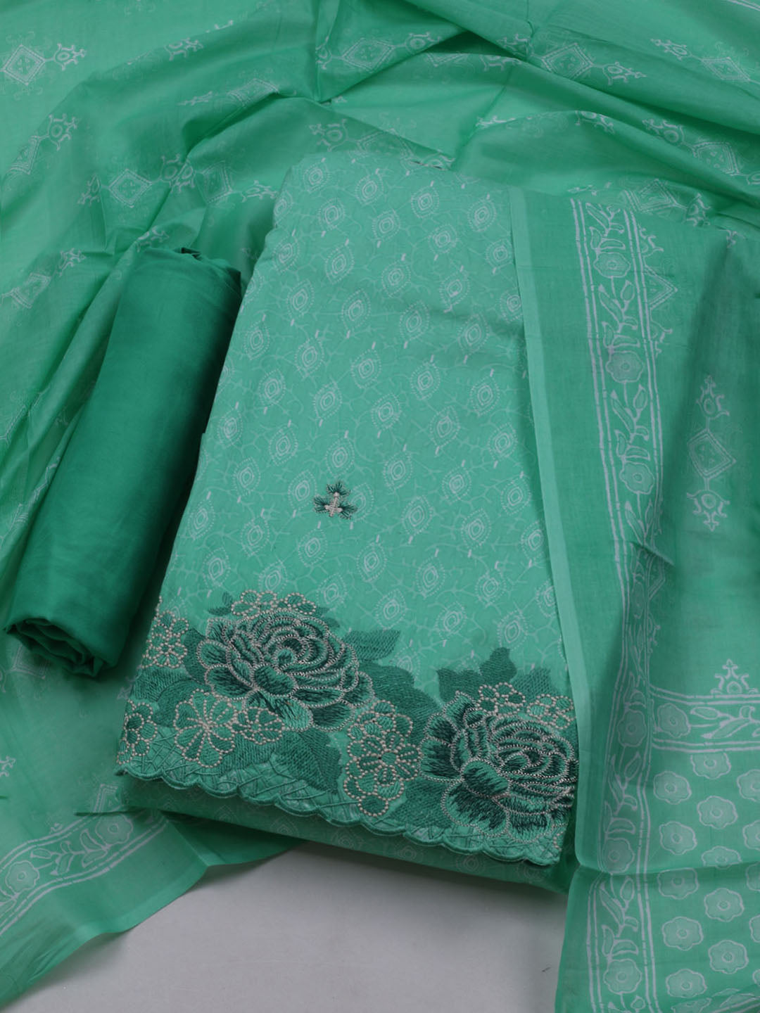 Neck Embroidered Cotton Blend Unstitched Suit With Dupatta