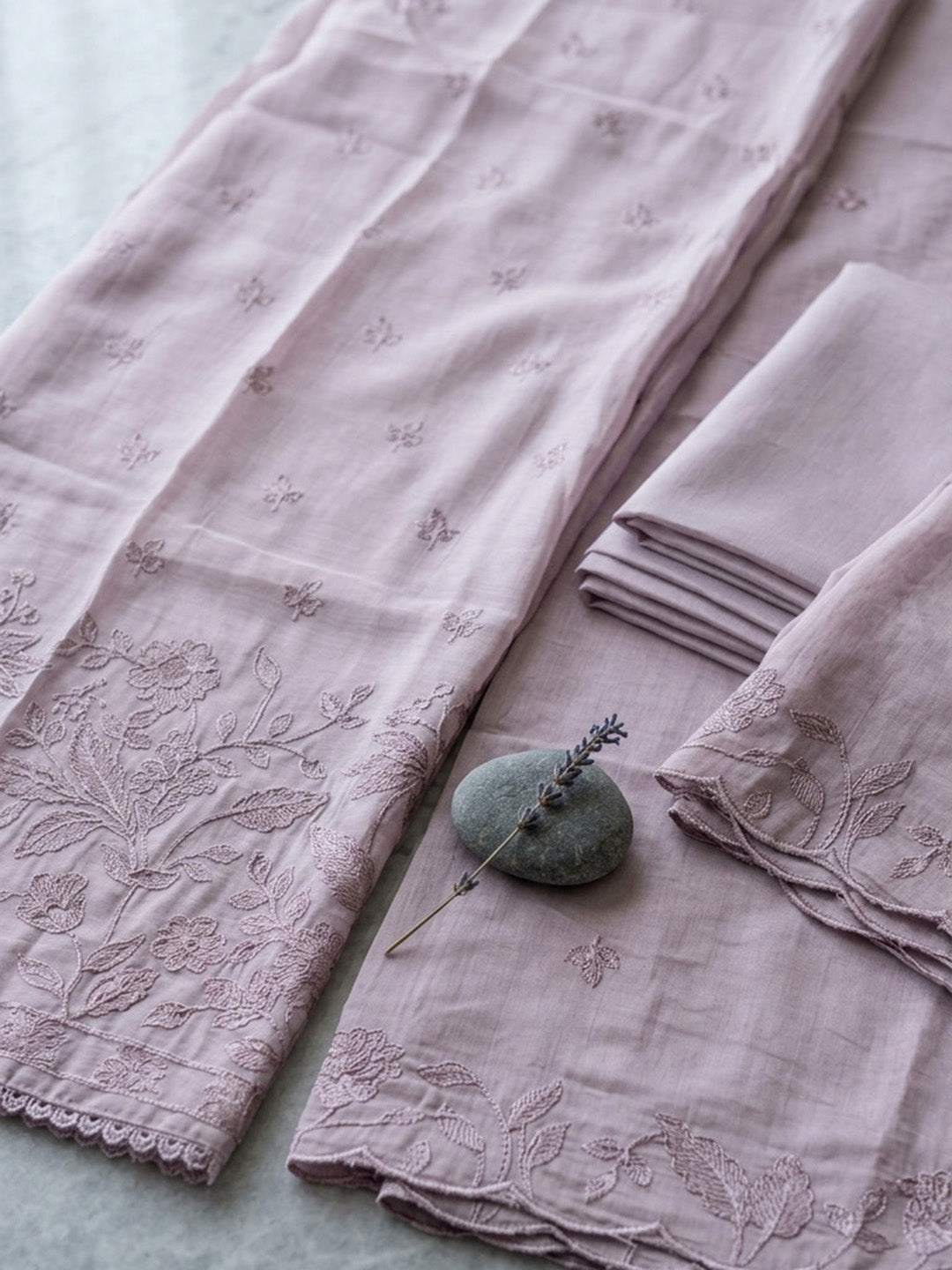 Embroidered Chanderi Unstitched Suit With Pant &amp; Dupatta