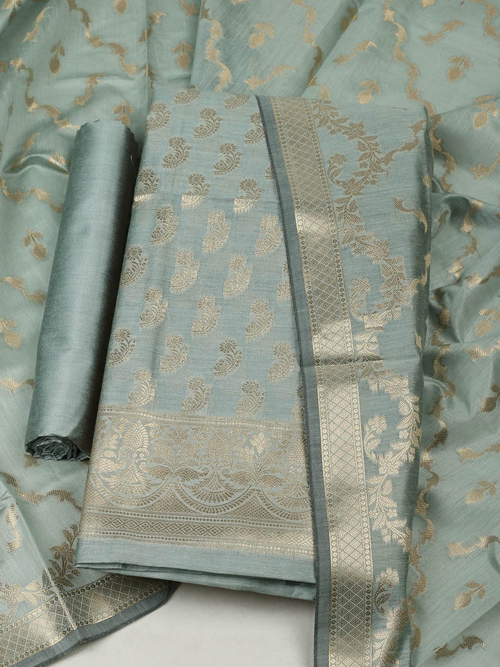Woven Design Chanderi Unstitched Suit With Pant &amp; Dupatta