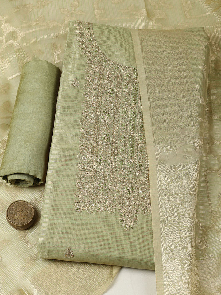 Embroidered Tissue Unstitched Suit With Pant &amp; Dupatta
