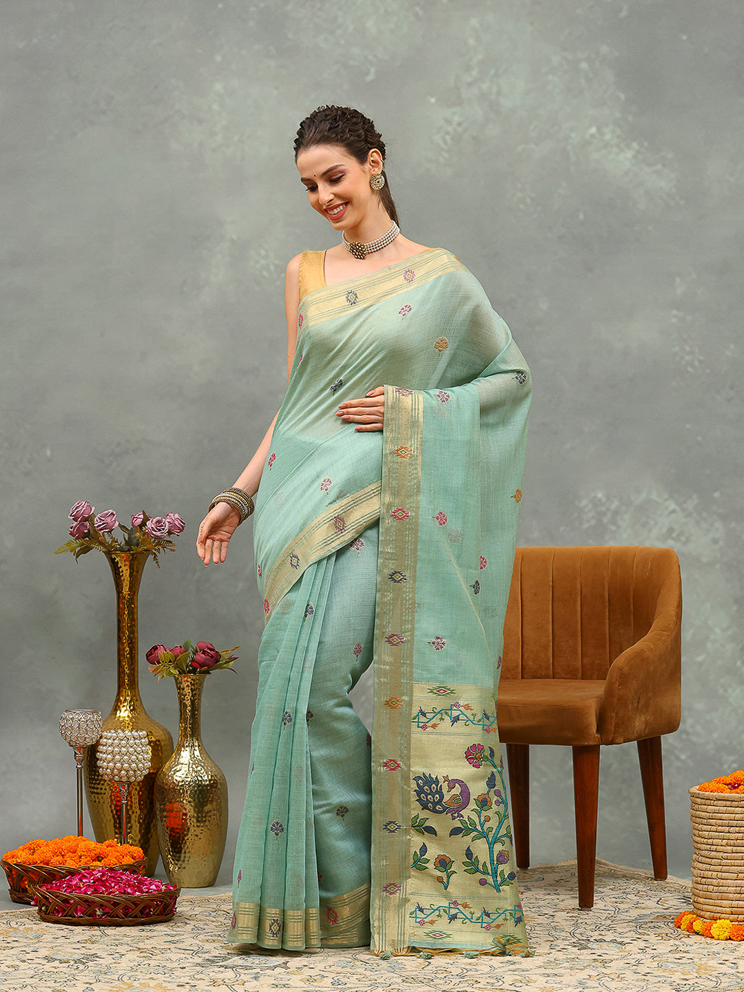 Embroidered Cotton Blend Saree