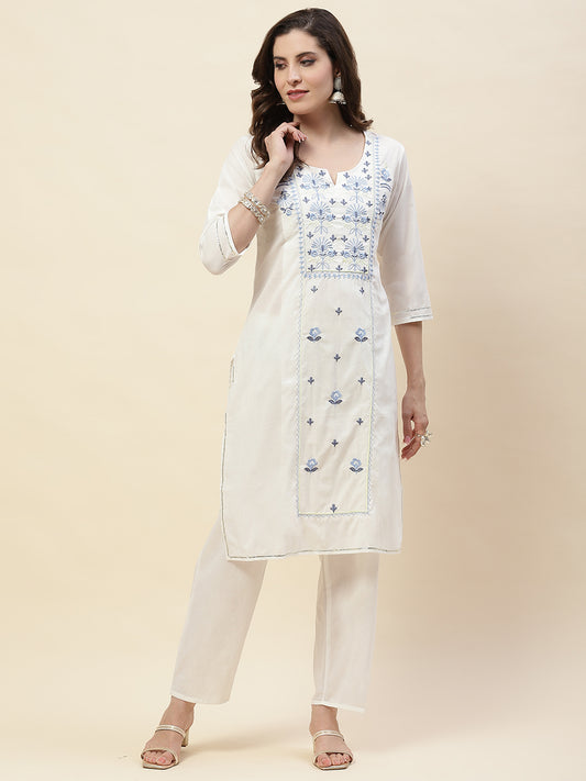 Neck Embroidery Cotton Kurta With Pants