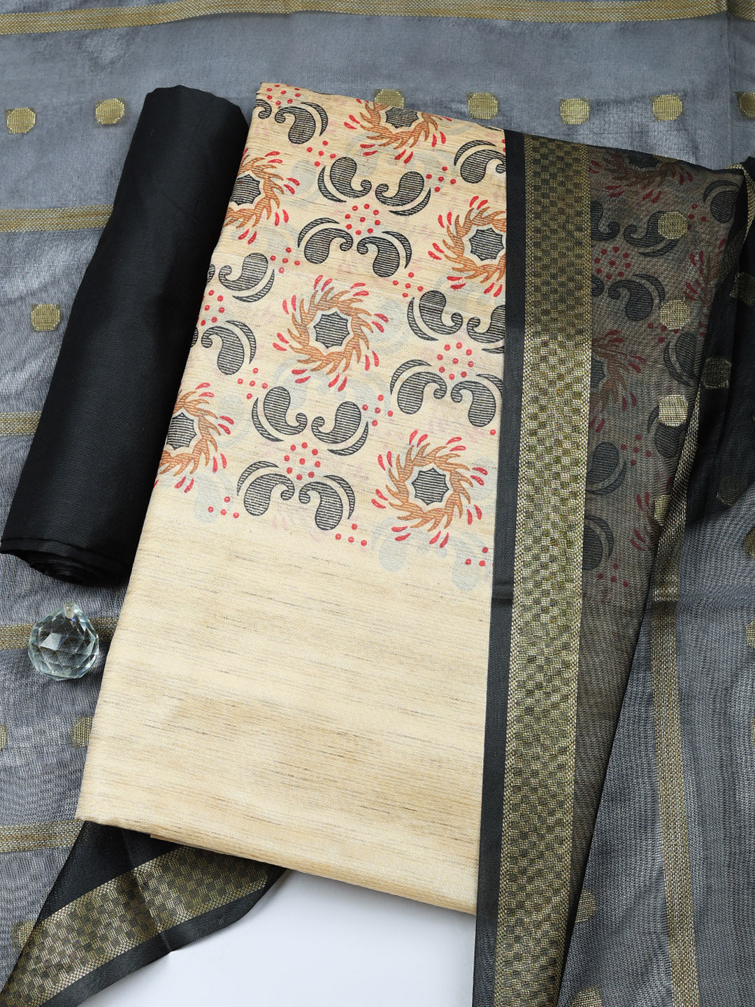 Banarasi Chanderi Unstitched Suit With Pant &amp; Dupatta