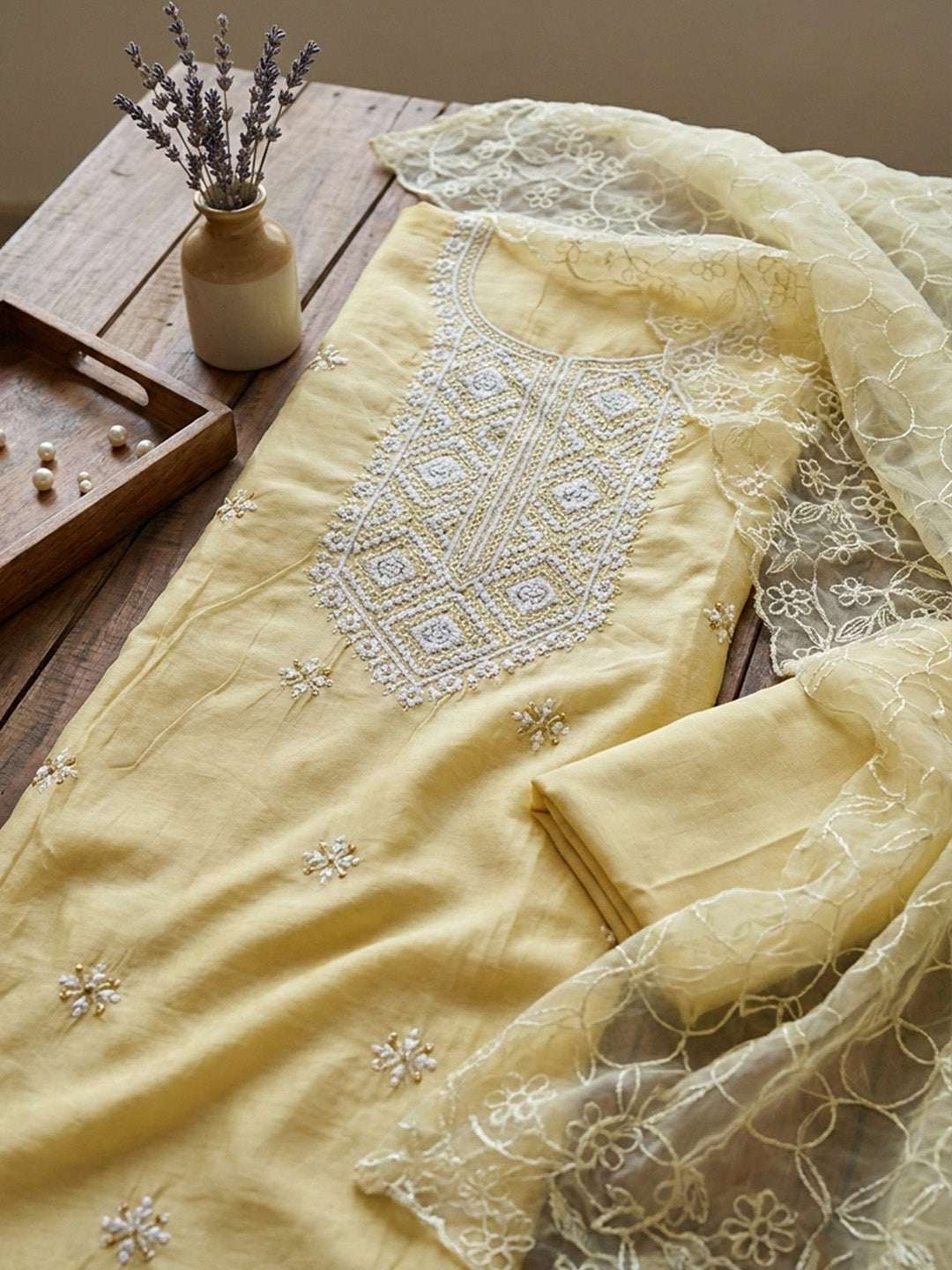 Embroidered Cotton Blend Unstitched Suit With Pant &amp; Dupatta
