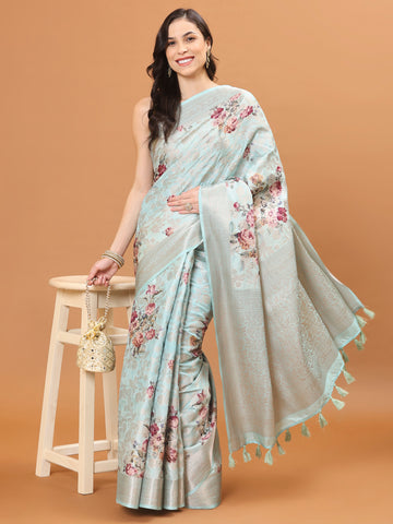 Digital Floral Printed Handloom Saree