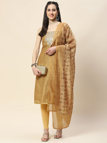 Neck Embroidered Chanderi Unstitched Suit Piece With Dupatta