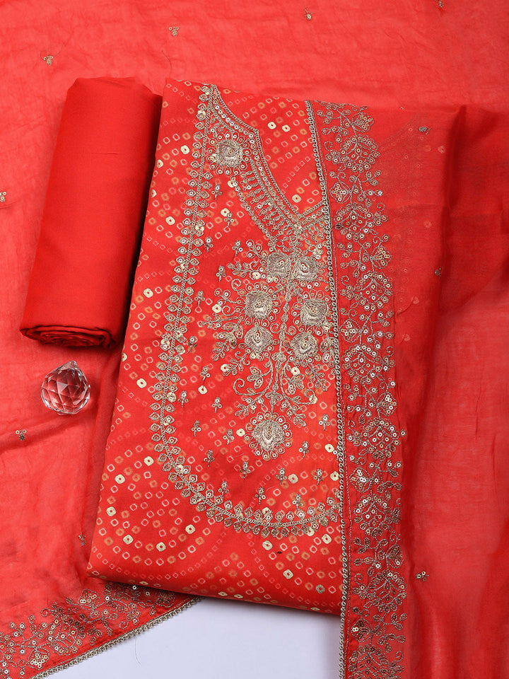 Printed Cotton Blend Unstitched Suit With Pant &amp; Dupatta