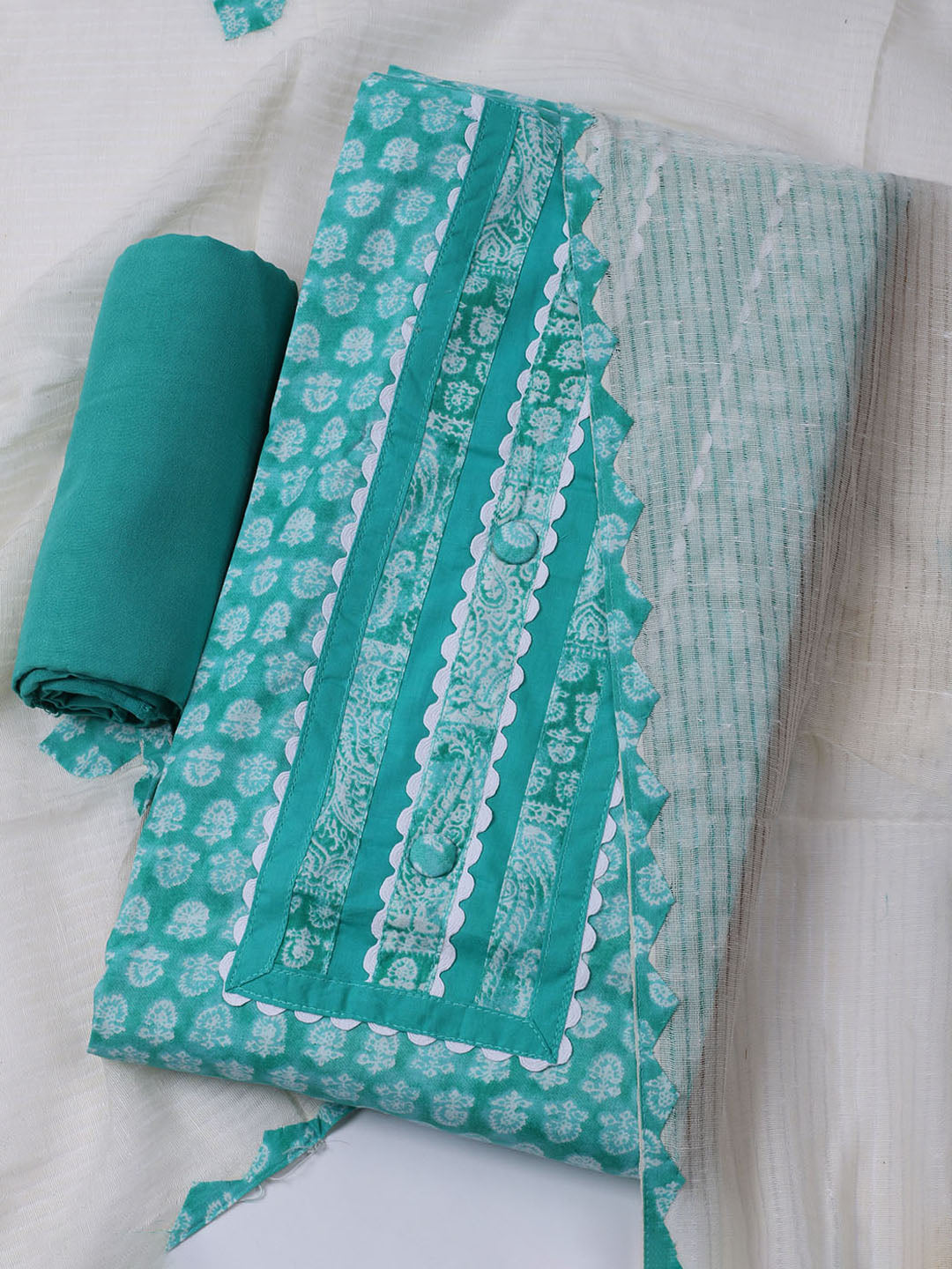 Printed Cotton Blend Unstitched Suit With Dupatta