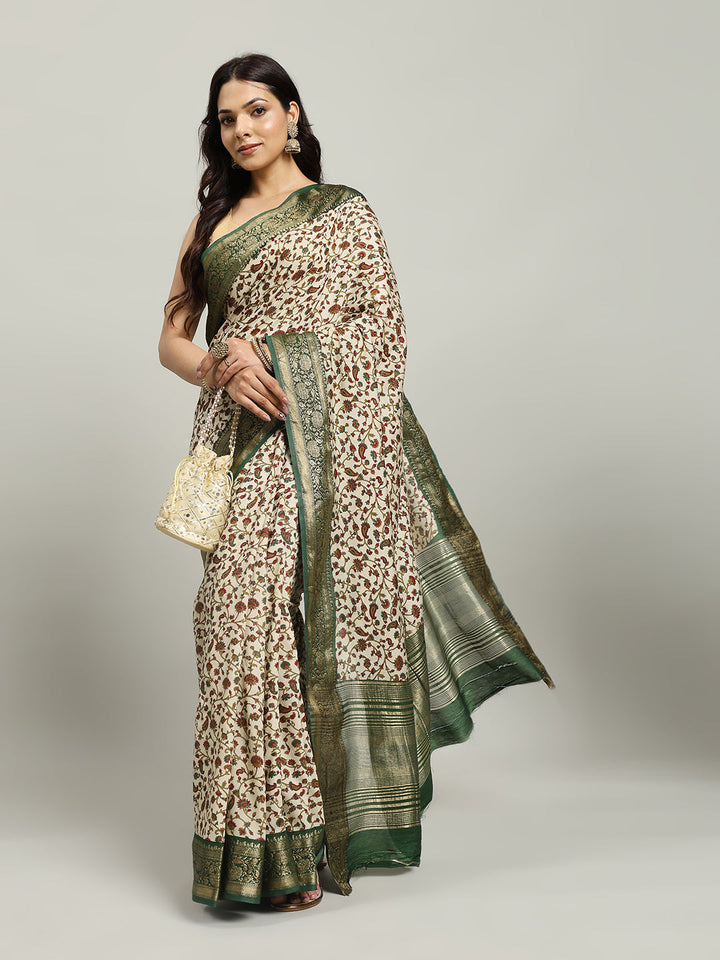Digital Printed Cotton Blend Woven Saree