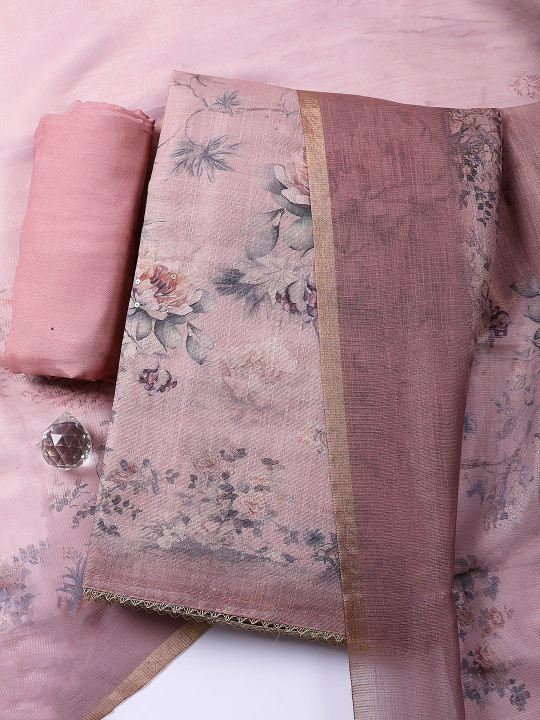 Embroidered Tissue Unstitched Suit With Pant Dupatta