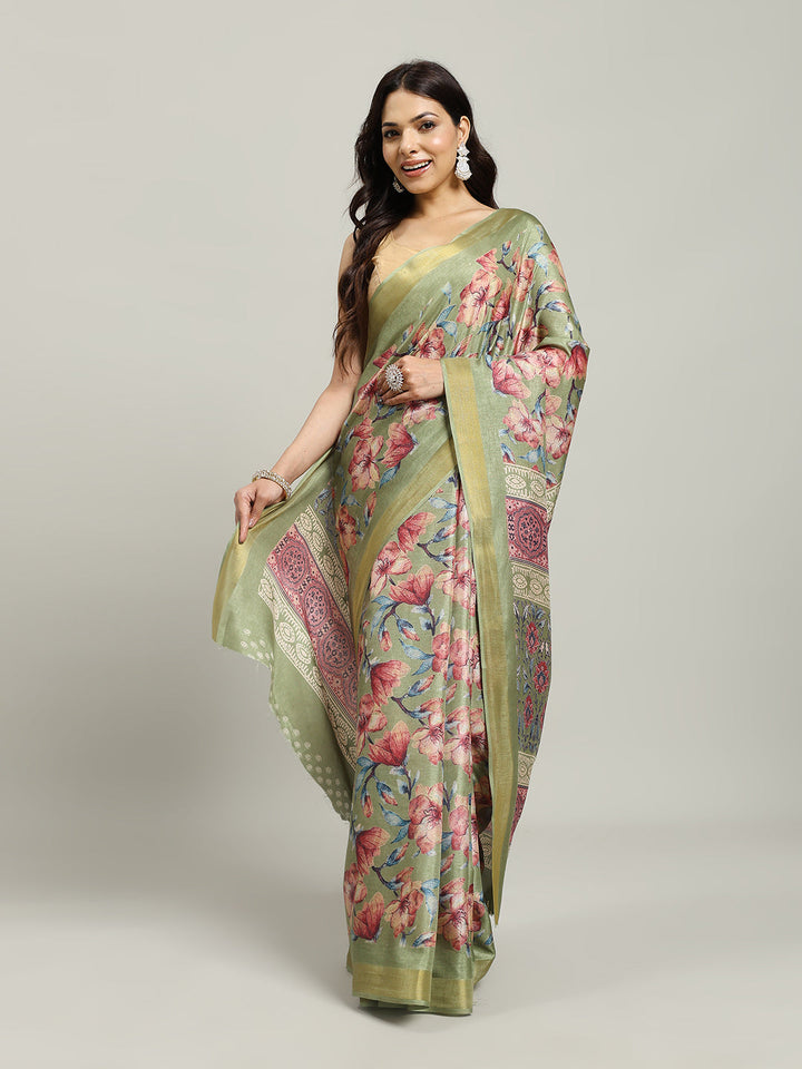 Floral Printed Art Silk Woven Saree