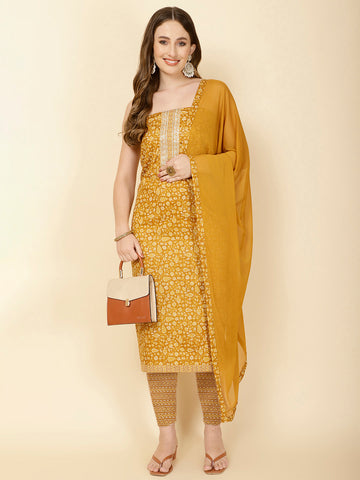 Printed Cotton Unstitched Suit Piece With Dupatta