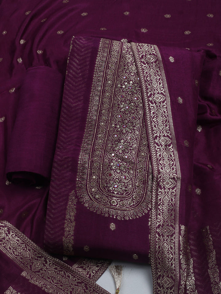 Woven Design Chanderi Unstitched Suit With Dupatta