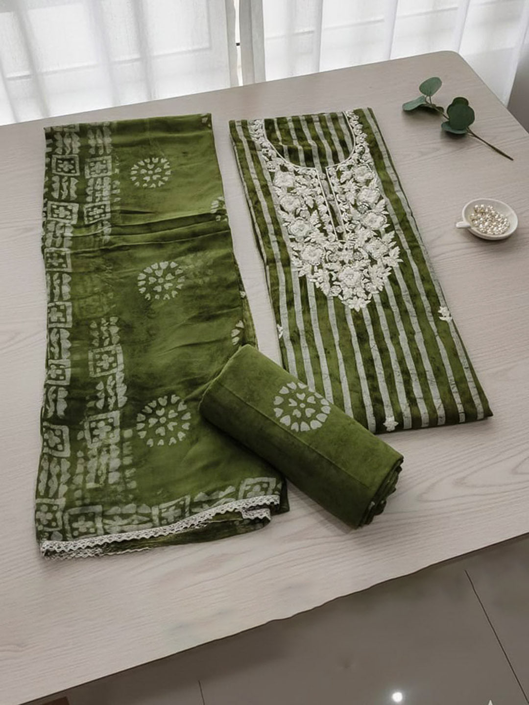 Printed Cotton Blend Unstitched Suit With Pant &amp; Dupatta