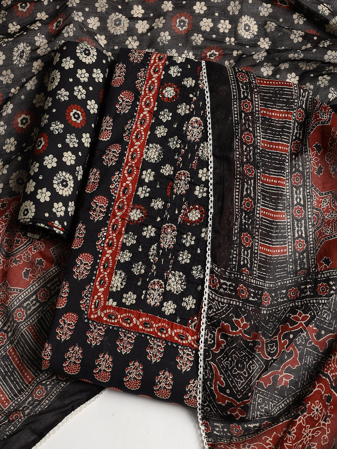 Printed Cotton Blend Unstitched Suit With Dupatta