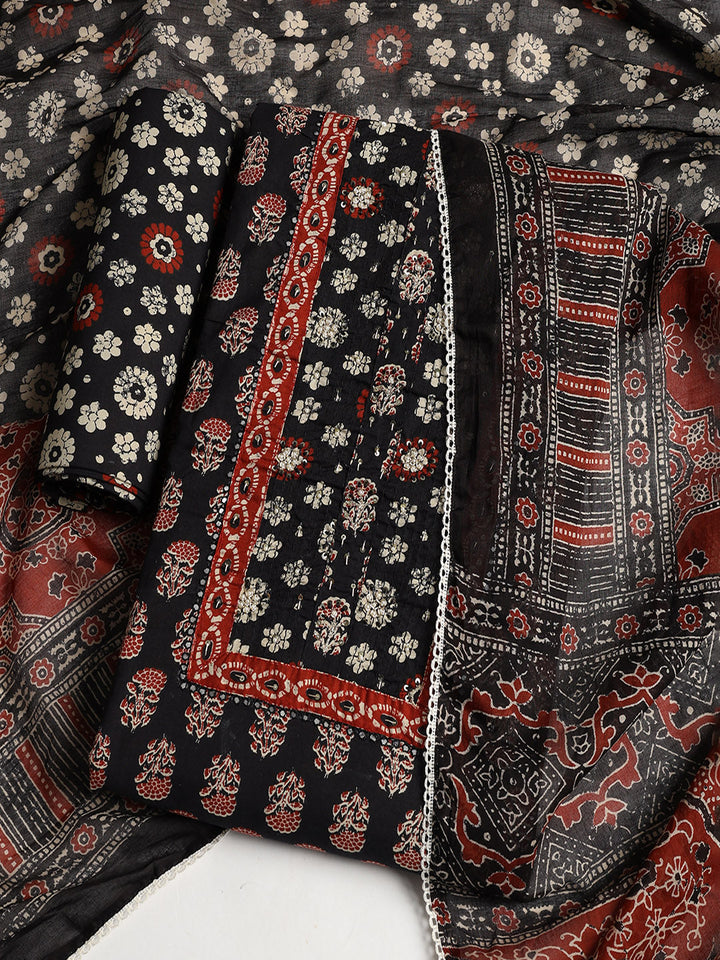 Printed Cotton Blend Unstitched Suit With Dupatta