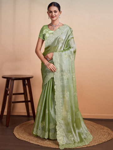 Sequence Embroidery Organza Saree