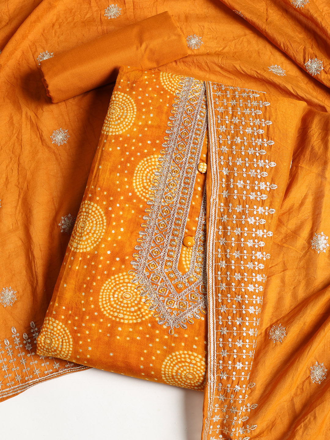 Neck Embroidered Cotton Blend Unstitched Suit With Dupatta