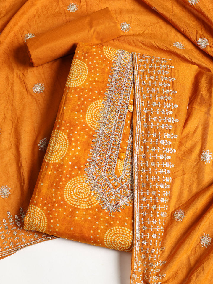 Neck Embroidered Cotton Blend Unstitched Suit With Dupatta
