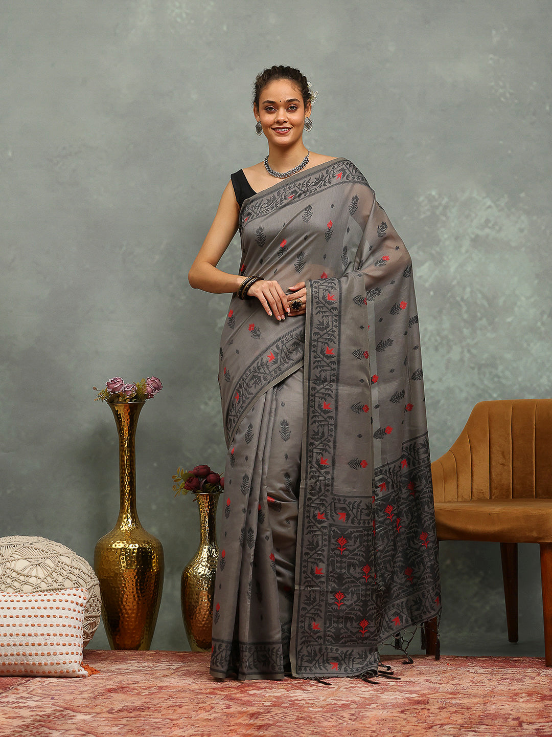 Resham Booti Woven Cotton Blend Saree