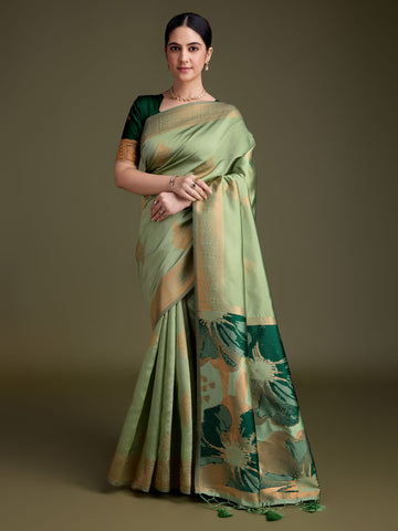 Zari Border Booti Art Silk Woven Saree