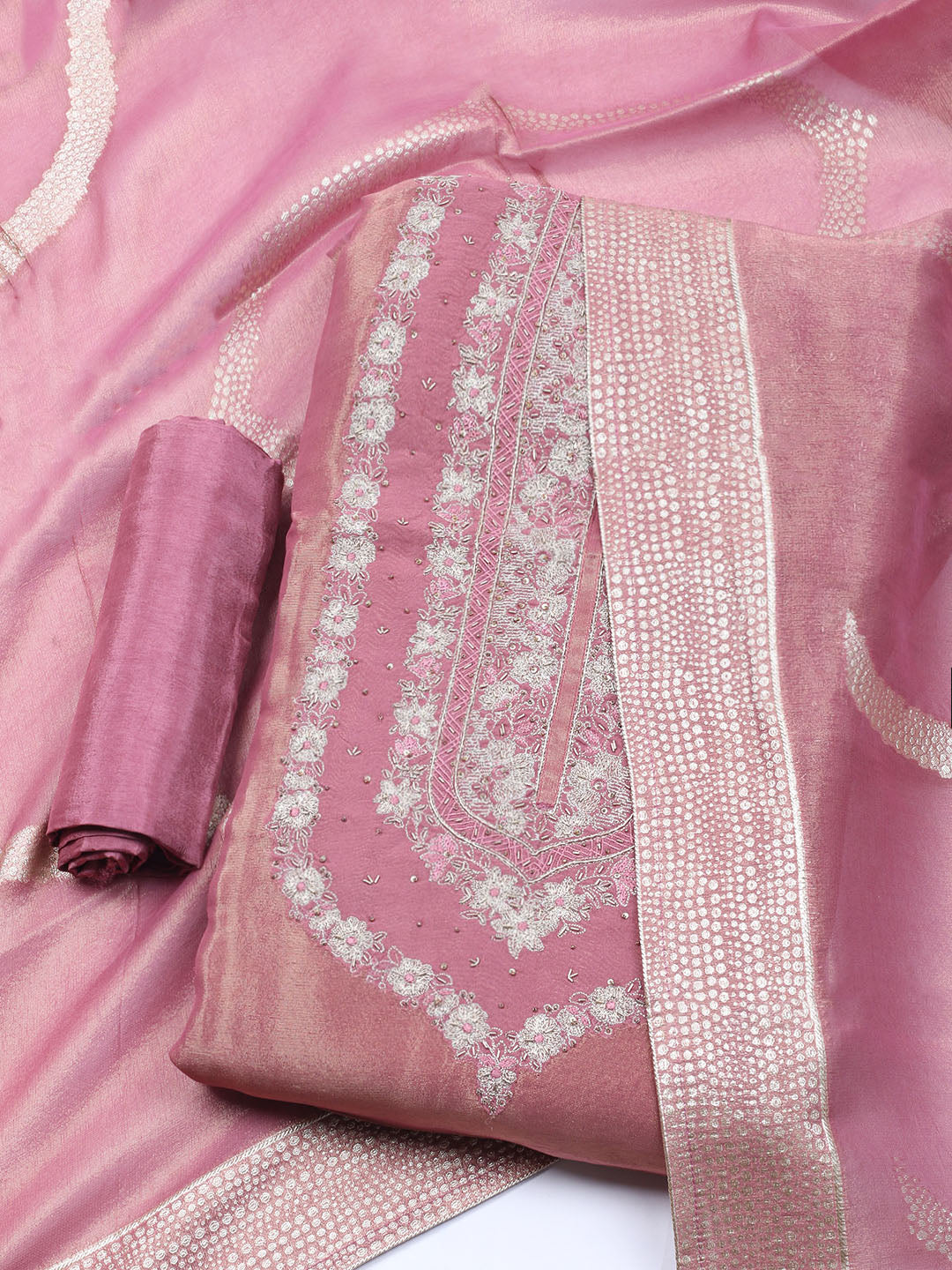 Embroidered Tissue Unstitched Suit With Dupatta