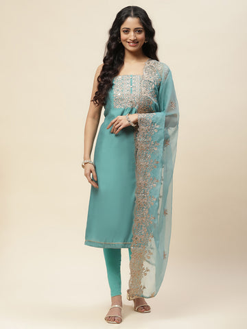 Neck Embroidery Chanderi Unstitched Suit With Dupatta