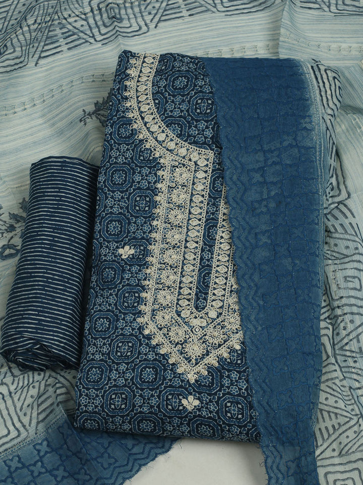 Printed Cotton Unstitched Suits Printed Suit With Pant &amp; Dupatta