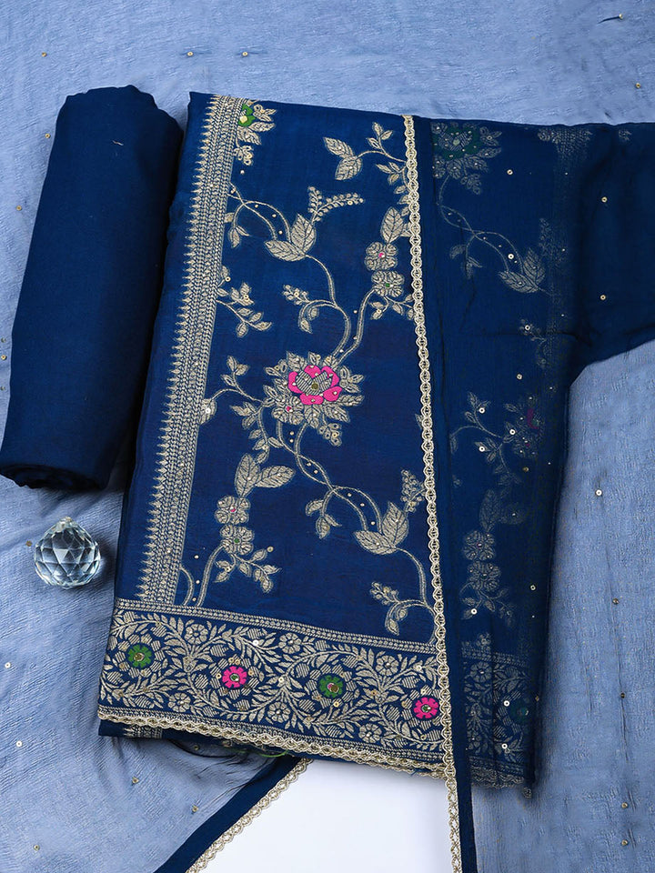 Woven Design Chanderi Unstitched Suit With Pant &amp; Dupatta