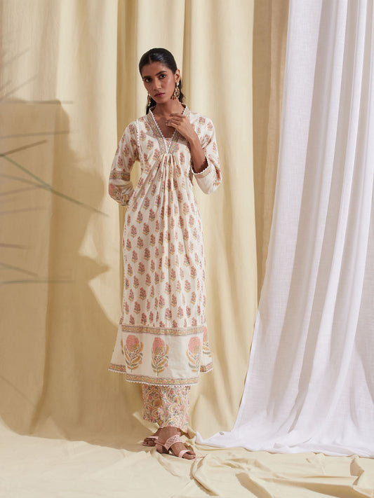 Floral Printed Cotton Kurta With Pants