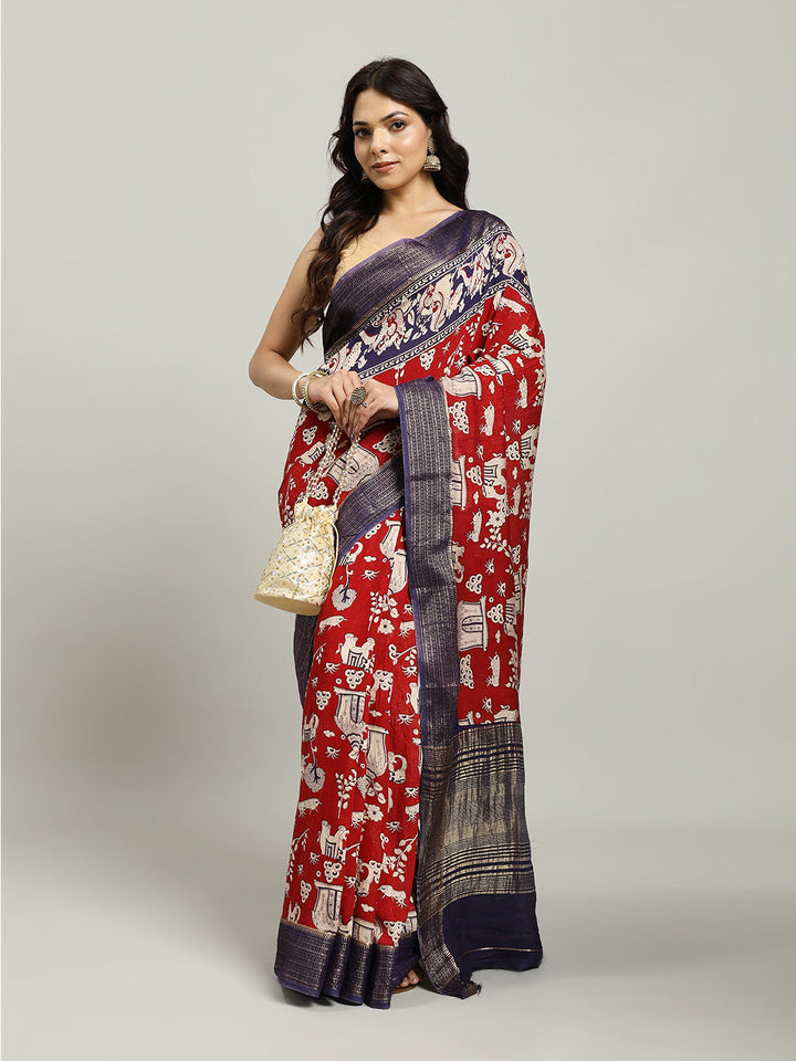Digital Printed Cotton Blend Woven Saree