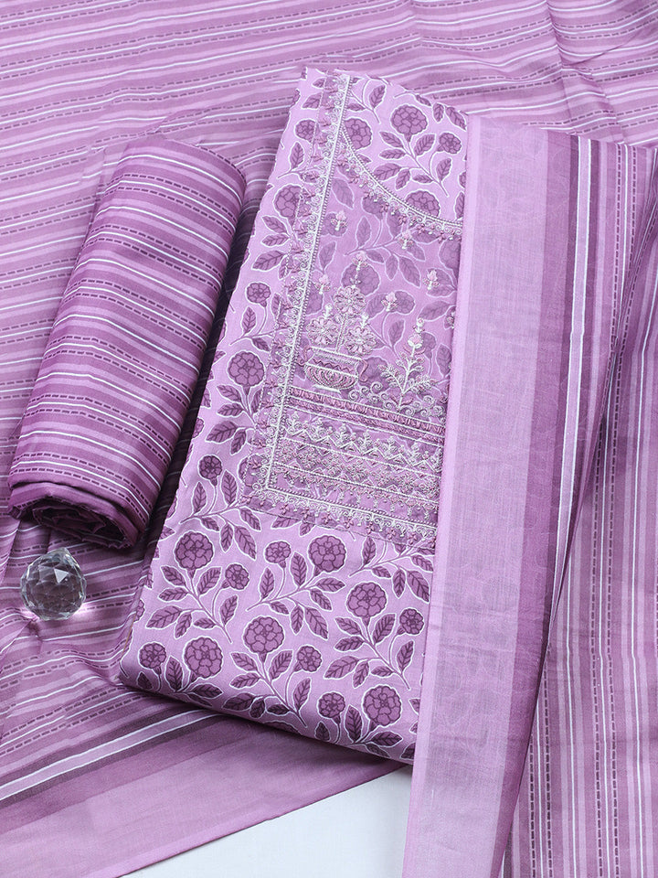 Embroidered Cotton Blend Unstitched Suit With Pant &amp; Dupatta