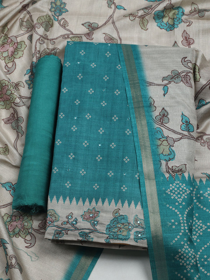Embroidered Tussar Unstitched Suit With Dupatta