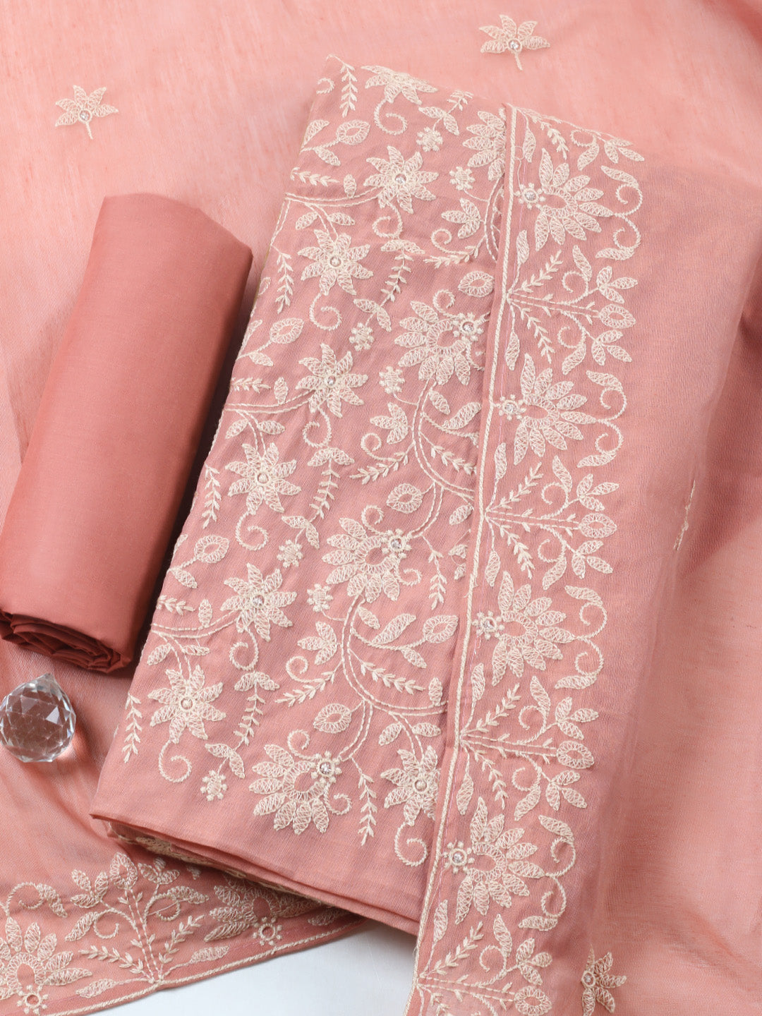 Embroidered, Cotton Blend Unstitched Suit With Pant &amp; Dupatta