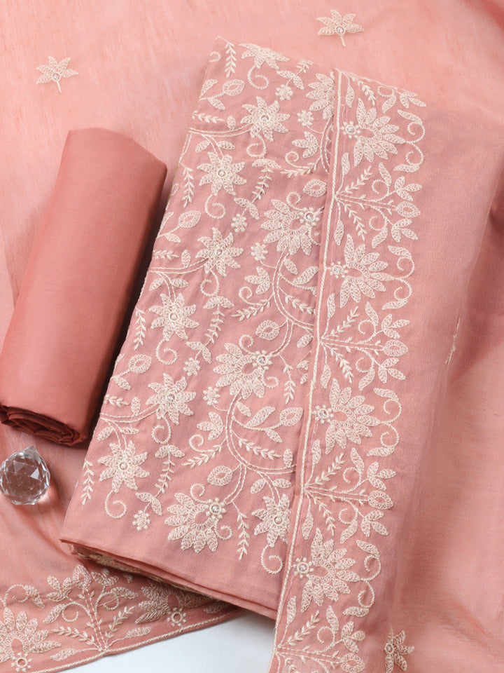 Embroidered, Cotton Blend Unstitched Suit With Pant &amp; Dupatta