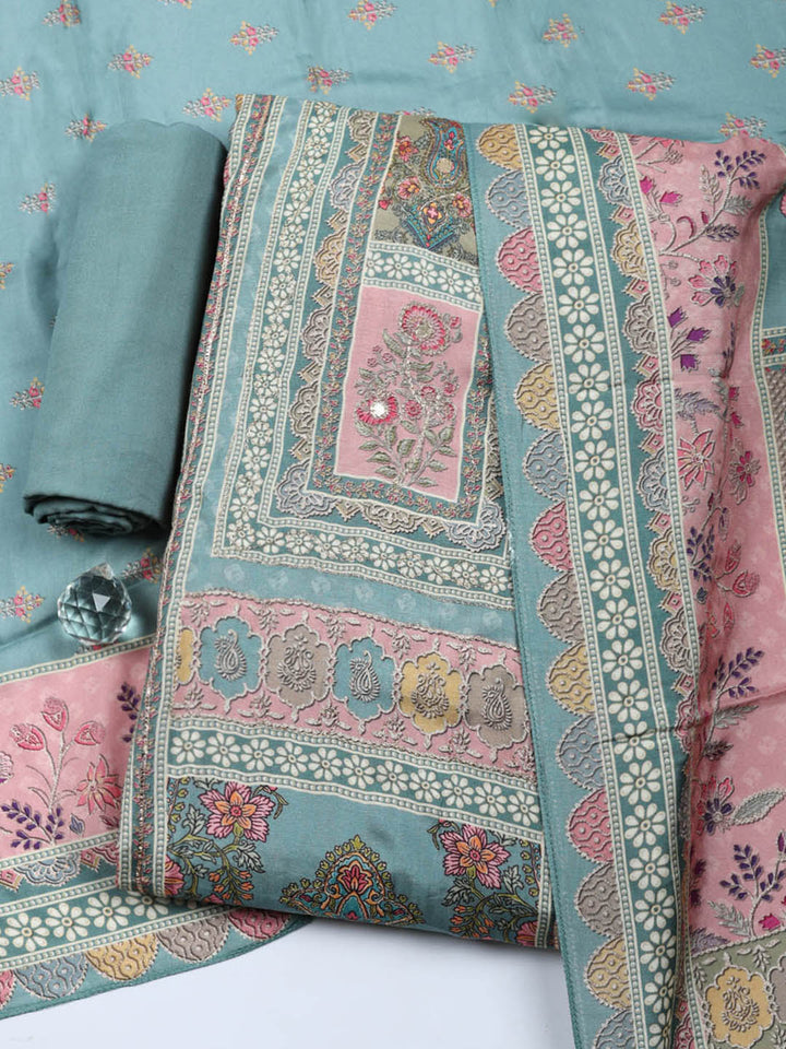 Embroidered Muslin Unstitched Suit With Pant &amp; Dupatta