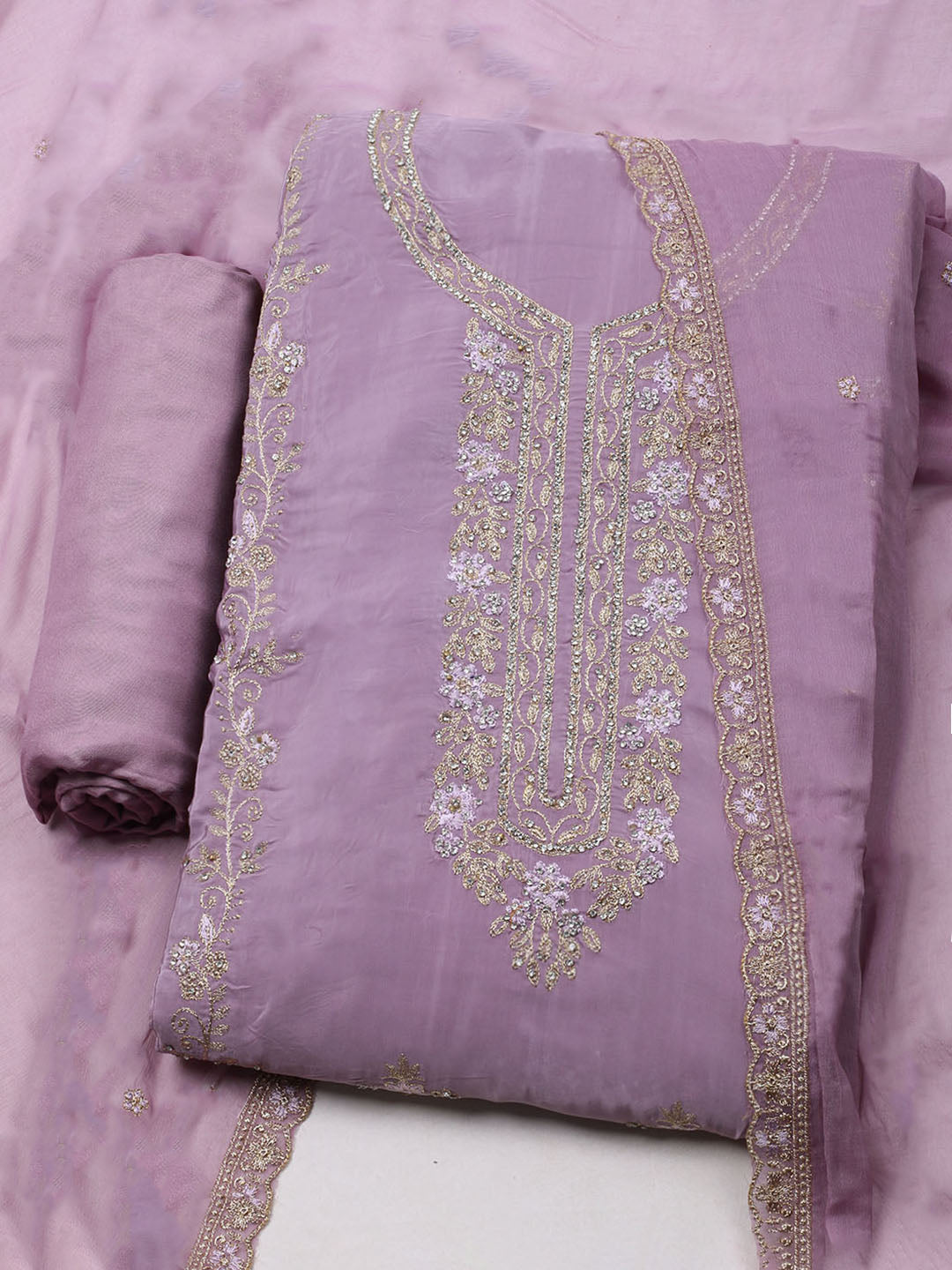 Embroidered Organza Unstitched Suit With Dupatta
