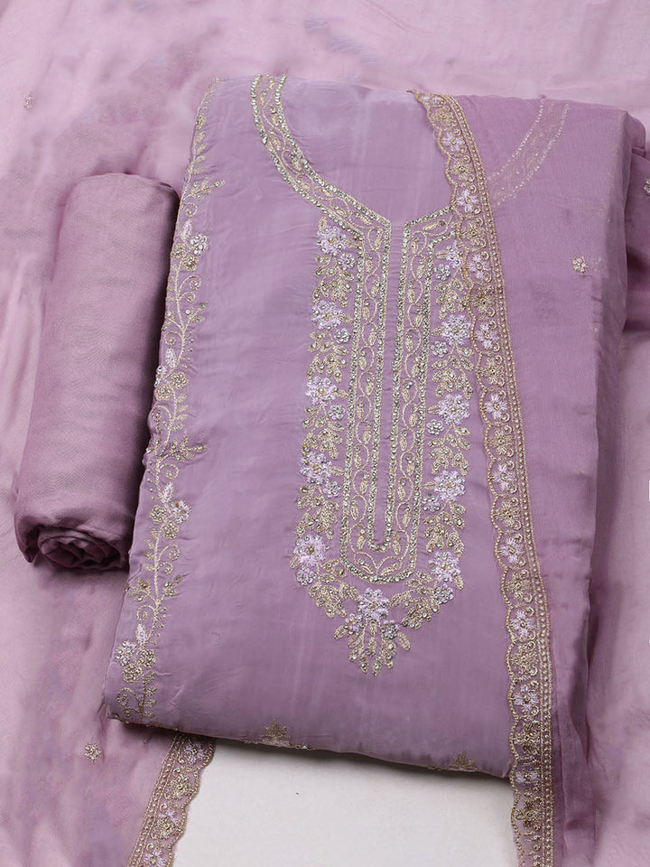 Embroidered Organza Unstitched Suit With Dupatta