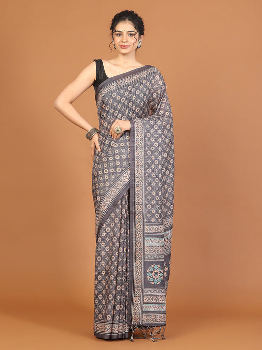 Digital Printed Tussar Woven Saree