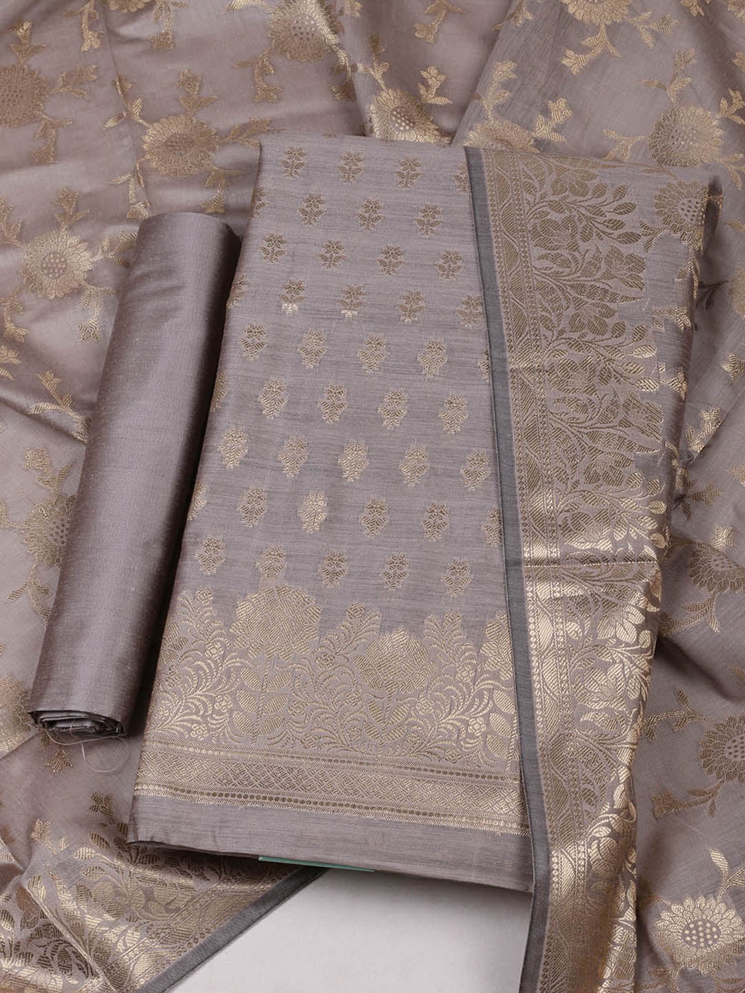 Woven Design Chanderi Unstitched Suit With Pant &amp; Dupatta