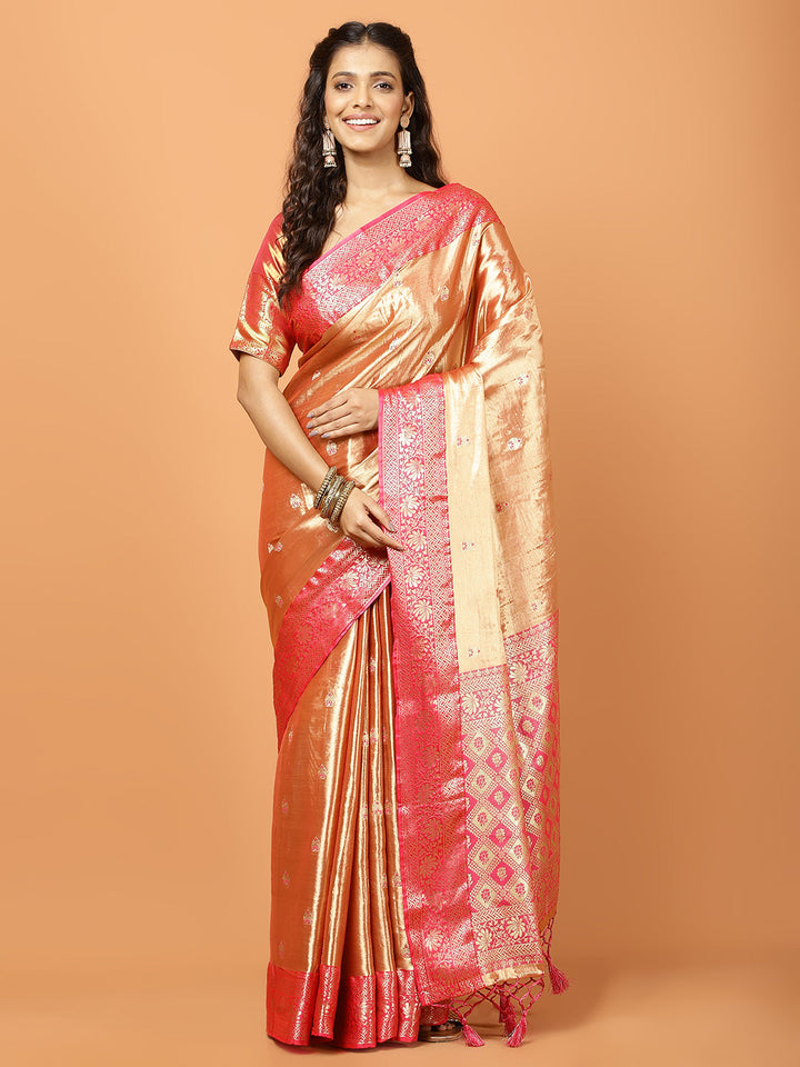 Plain Zari Border Banarasi Woven Saree