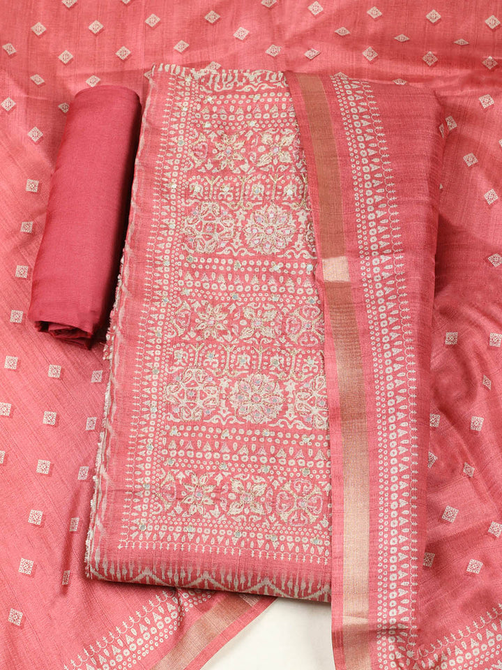 Printed Tussar Unstitched Suit With Pant &amp; Dupatta