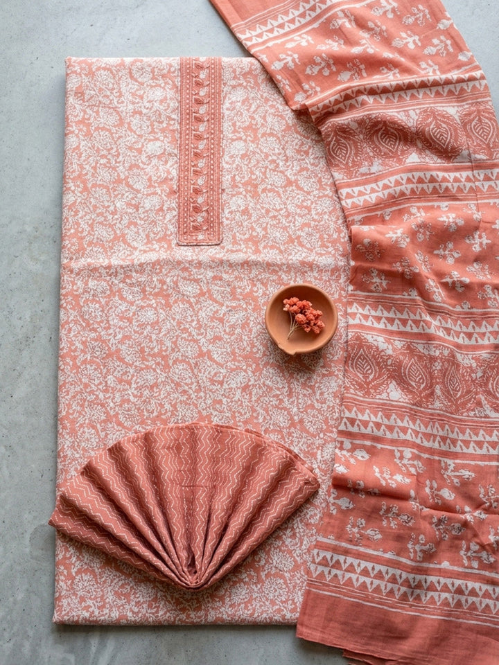 Embroidered Cotton Blend Unstitched Suit With Pant &amp; Dupatta