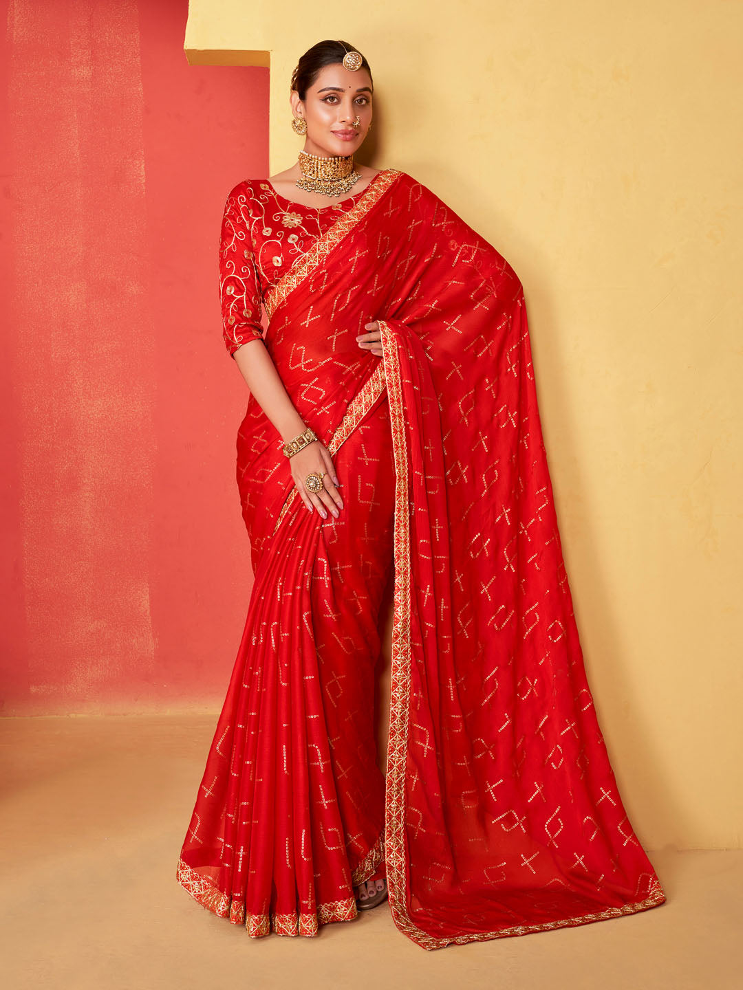 Bandhani Printed Chiffon Woven Saree