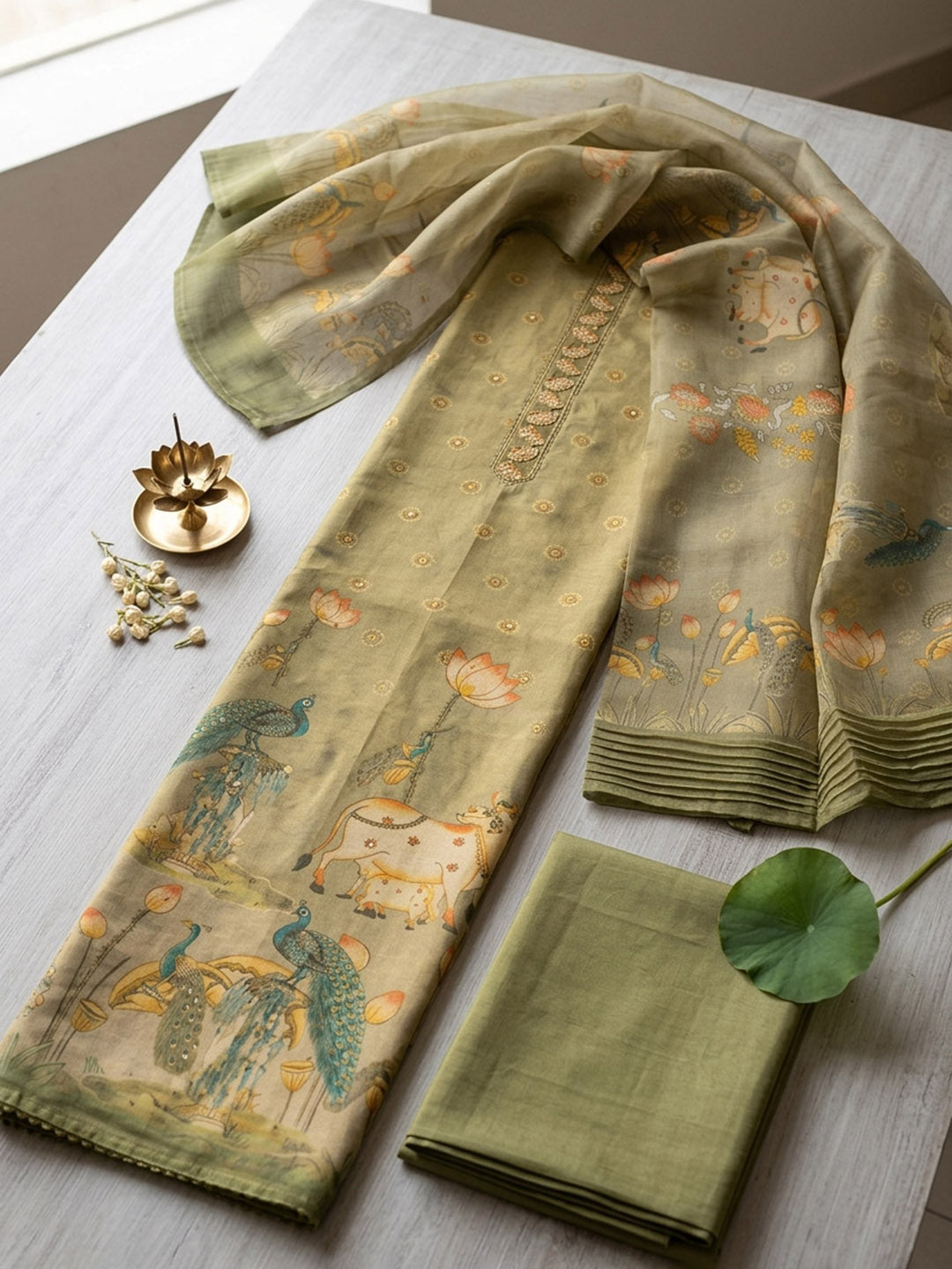 Embroidered Tissue Unstitched Suit With Pant &amp; Dupatta