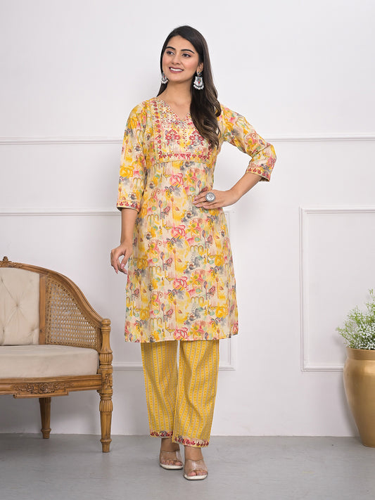 Printed Muslin Kurta With Pants