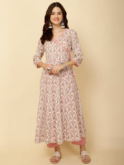 Floral Printed Cotton Anarkali Kurta With Pants